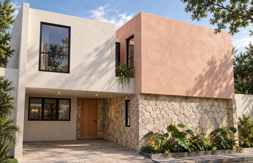 Visualización de fachada de residencia contemporánea