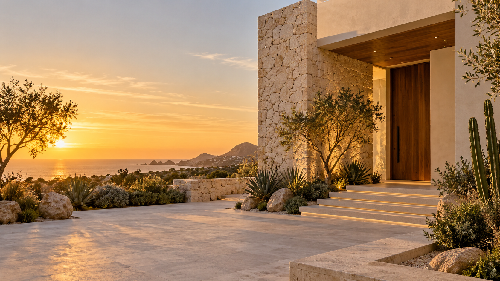 Acceso arquitectónico contemporáneo inspirado en el paisaje de Los Cabos